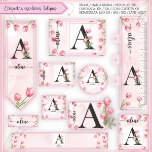 Etiqueta Escolar Tema Tulipas - Arquivo Digital
