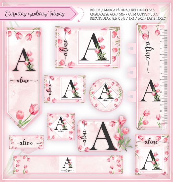 Etiqueta Escolar Tema Tulipas - Arquivo Digital