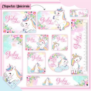 Etiqueta Escolar Tema Unicórnio Cute - Arquivo Digital