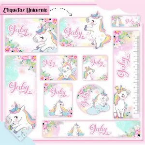 Etiqueta Escolar Tema Unicórnio Cute - Arquivo Digital 6 Etiqueta Escolar Tema Unicórnio Cute - Arquivo Digital