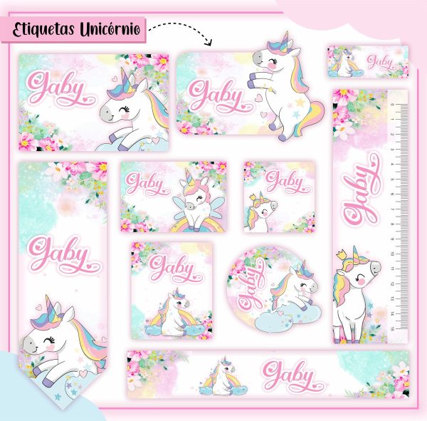 Etiqueta Escolar Tema Unicórnio Cute - Arquivo Digital