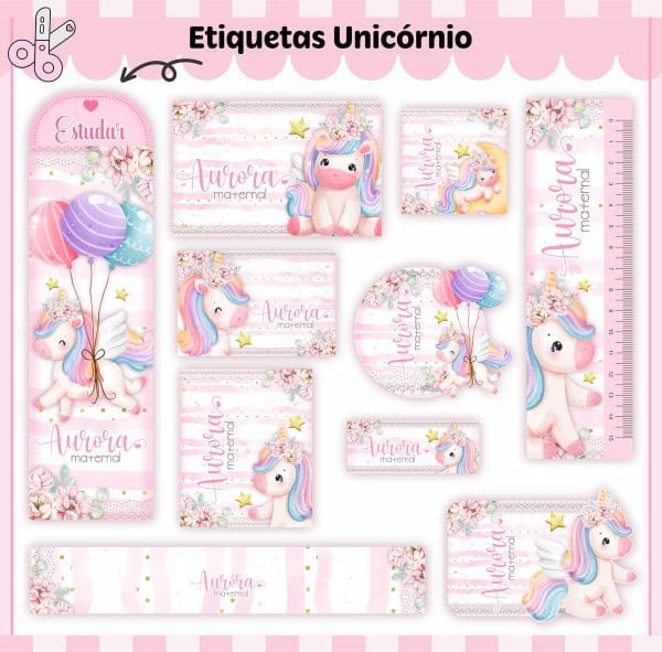 Etiqueta Escolar Tema Unicórnio V3 - Arquivo Digital