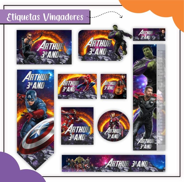 Etiqueta Escolar Tema Vingadores - Arquivo Digital