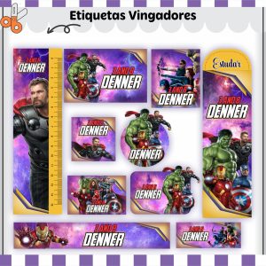 Etiqueta Escolar Tema Vingadores V2 - Arquivo Digital