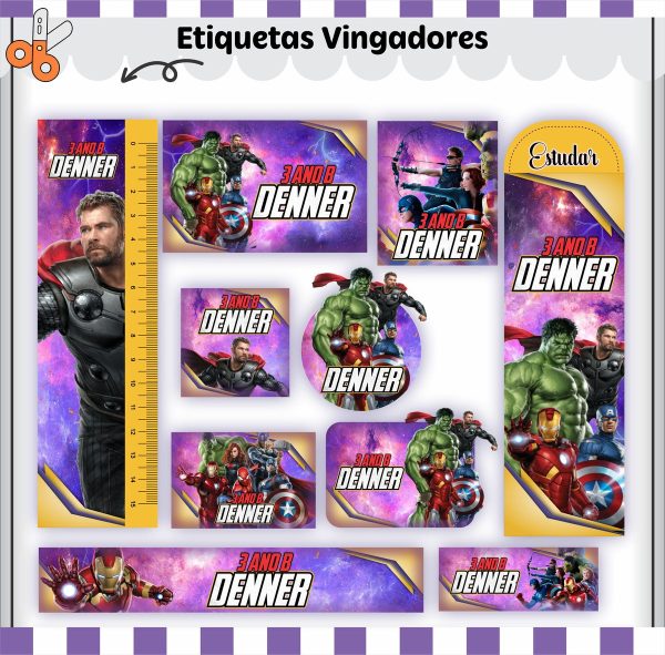 Etiqueta Escolar Tema Vingadores V2 - Arquivo Digital