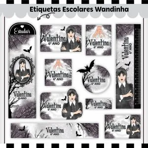 Etiqueta Escolar Tema Wandinha - Arquivo Digital 12 Etiqueta Escolar Tema Wandinha - Arquivo Digital