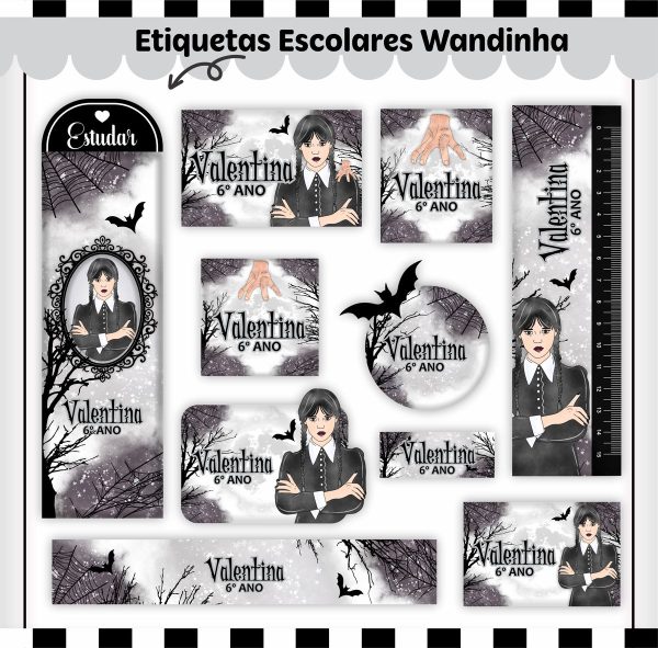 Etiqueta Escolar Tema Wandinha - Arquivo Digital