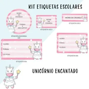 Etiqueta Escolar Unicórnio Menina - Arquivo Digital 16 Etiqueta Escolar Unicórnio Menina - Arquivo Digital
