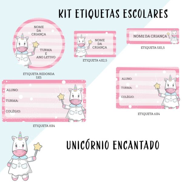 Etiqueta Escolar Unicórnio Menina - Arquivo Digital