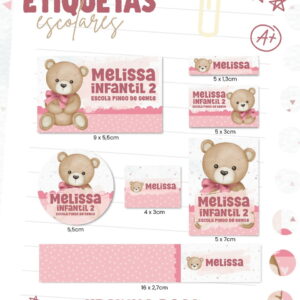 etiqueta escolar ursinha rosa png e pdf para imprimir