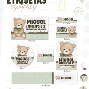 etiqueta escolar ursinho verde em png e pdf