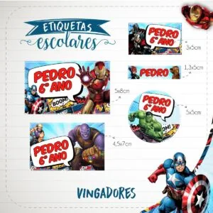Etiqueta Escolar Vingadores - Arquivo Digital 28 Etiqueta Escolar Vingadores - Arquivo Digital