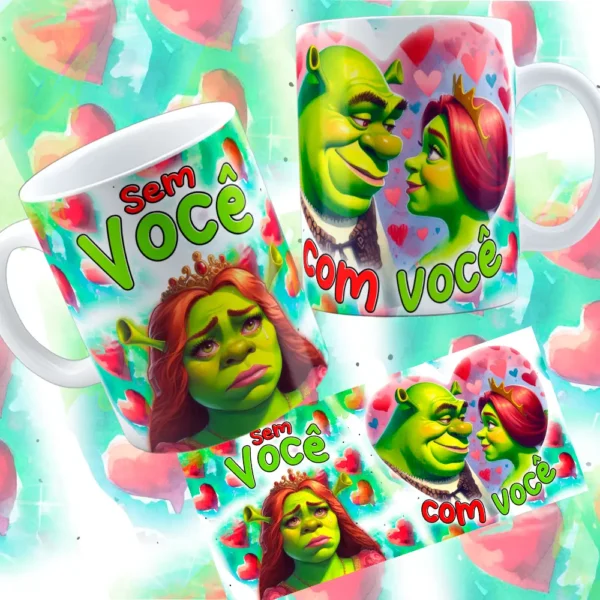 Gráficos de Dia dos Namorados - Shuerk e Fiona para Caneca