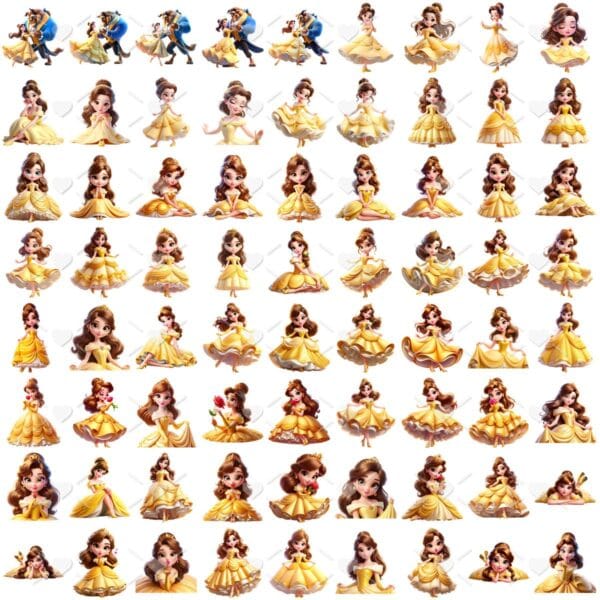 Ilustrações A Bela e a Fera Cute 3D Fofo Imagens Png