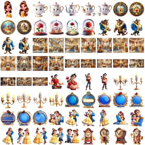 Ilustrações A Bela e a Fera Cute 3D Fofo Imagens Png