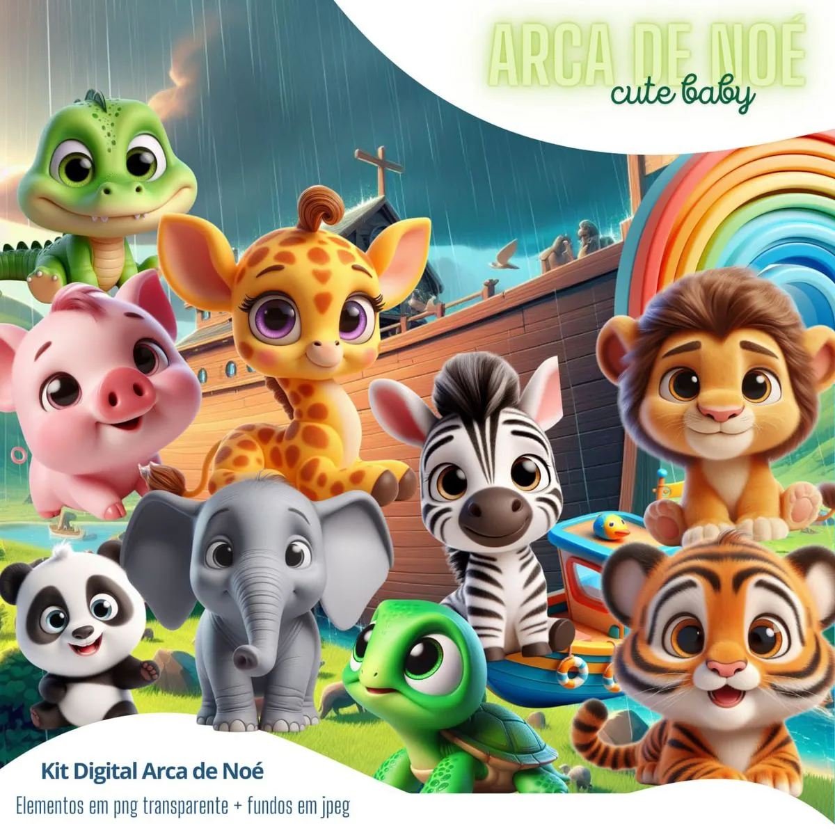 Ilustrações Arca de Noé Baby Animaizinhos Fofos Png Dilúvio 1 Ilustrações Arca de Noé Baby Animaizinhos Fofos Png Dilúvio