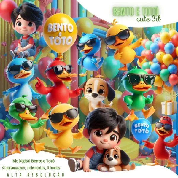 Ilustrações Bento e Totó Amigos Bebês Fofos Cute 3D