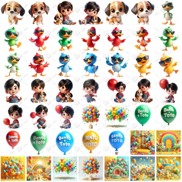 Ilustrações Bento e Totó Amigos Bebês Fofos Cute 3D