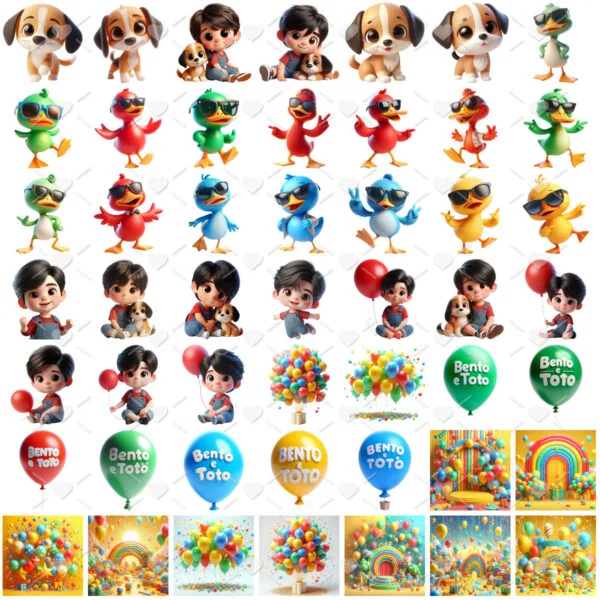 Ilustrações Bento e Totó Amigos Bebês Fofos Cute 3D