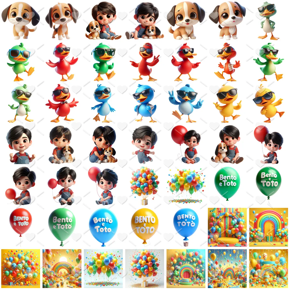 Ilustrações Bento e Totó Amigos Bebês Fofos Cute 3D 2 Ilustrações Bento e Totó Amigos Bebês Fofos Cute 3D