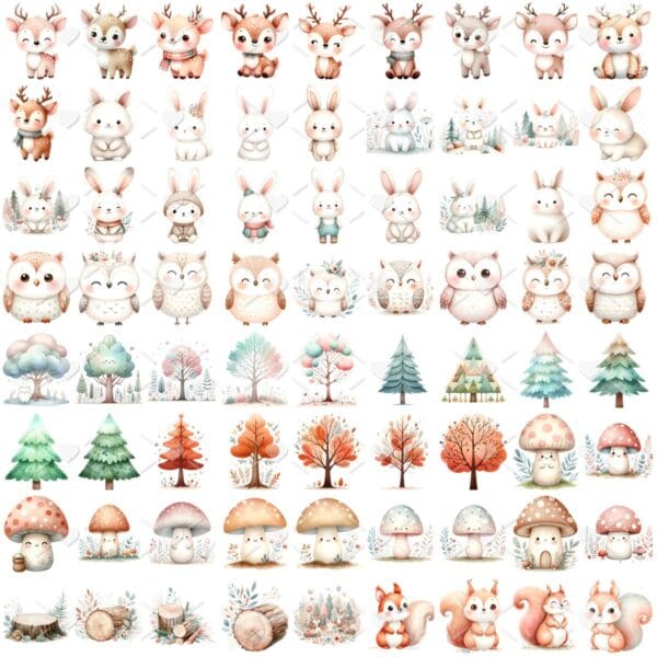Ilustrações Bosque Encantado Png Baby Fofo Kit Digital 3D