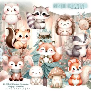 Ilustrações Bosque Encantado Png Baby Fofo Kit Digital 3D