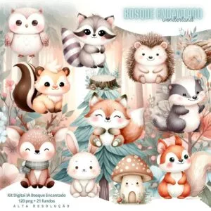 Ilustrações Bosque Encantado Png Baby Fofo Kit Digital 3D