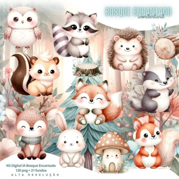 Ilustrações Bosque Encantado Png Baby Fofo Kit Digital 3D