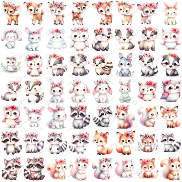 Ilustrações Bosque Encantado Rosa Png Baby Fofo Kit Digital