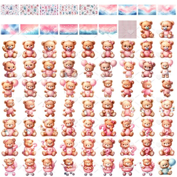 Ilustrações Chá de Bebê Ursinhos Png Baby Menina e Menino