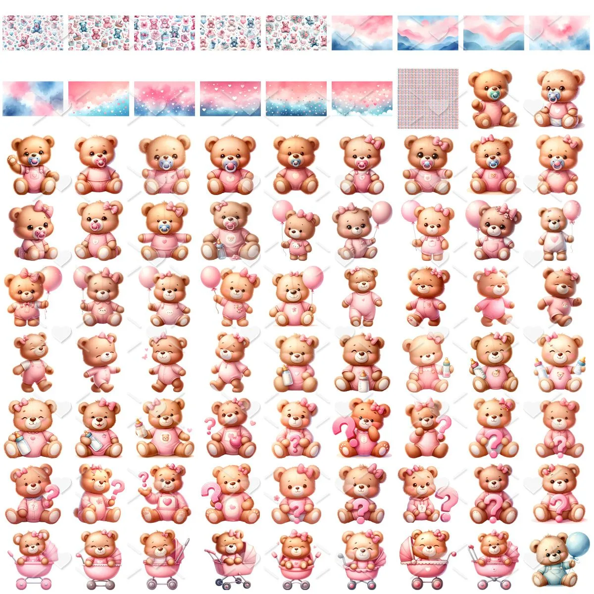 Ilustrações Chá de Bebê Ursinhos Png Baby Menina e Menino