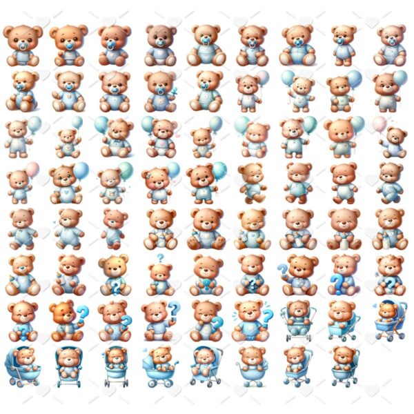 Ilustrações Chá de Bebê Ursinhos Png Baby Menina e Menino