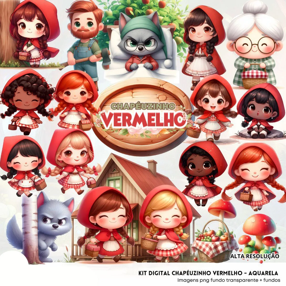 Ilustrações Chapeuzinho Vermelho Png Baby Kit Digital 3D 1 Ilustrações Chapeuzinho Vermelho Png Baby Kit Digital 3D