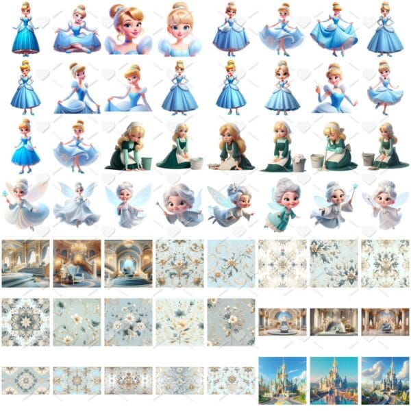 Ilustrações Cinderela Princesa Png Baby Fofo Kit Digital 3D