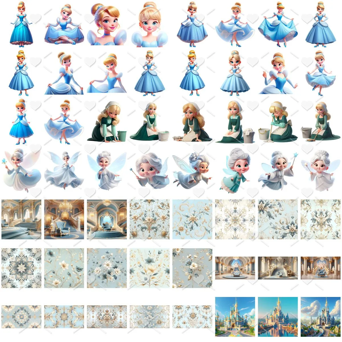 Ilustrações Cinderela Princesa Png Baby Fofo Kit Digital 3D