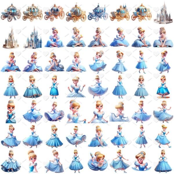 Ilustrações Cinderela Princesa Png Baby Fofo Kit Digital 3D