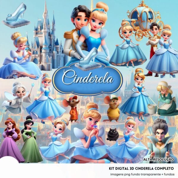 Ilustrações Cinderela Princesa Png Baby Fofo Kit Digital 3D