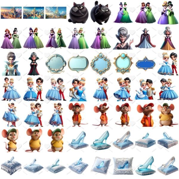 Ilustrações Cinderela Princesa Png Baby Fofo Kit Digital 3D