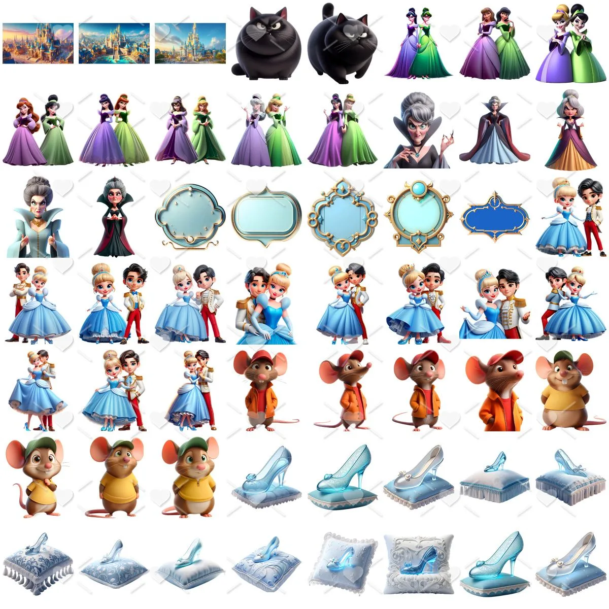 Ilustrações Cinderela Princesa Png Baby Fofo Kit Digital 3D
