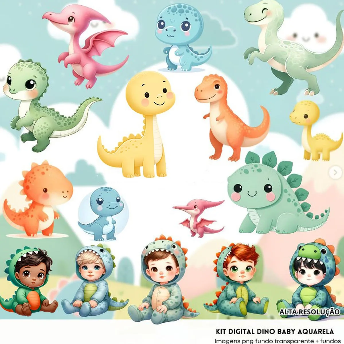 Ilustrações Dino Baby Aquarela Png Baby Fofo Kit Digital 3D 1 Ilustrações Dino Baby Aquarela Png Baby Fofo Kit Digital 3D