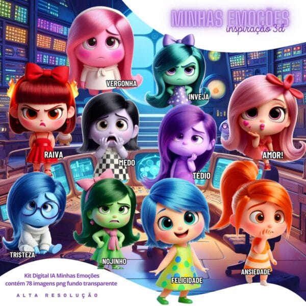 Ilustrações Emoções Divertidamente Cute 3D Fofo Imagens Png