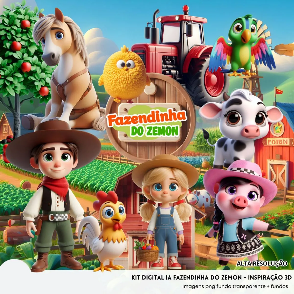 Ilustrações Fazenda do Zenon Png Baby Fofo Kit Digital 3D