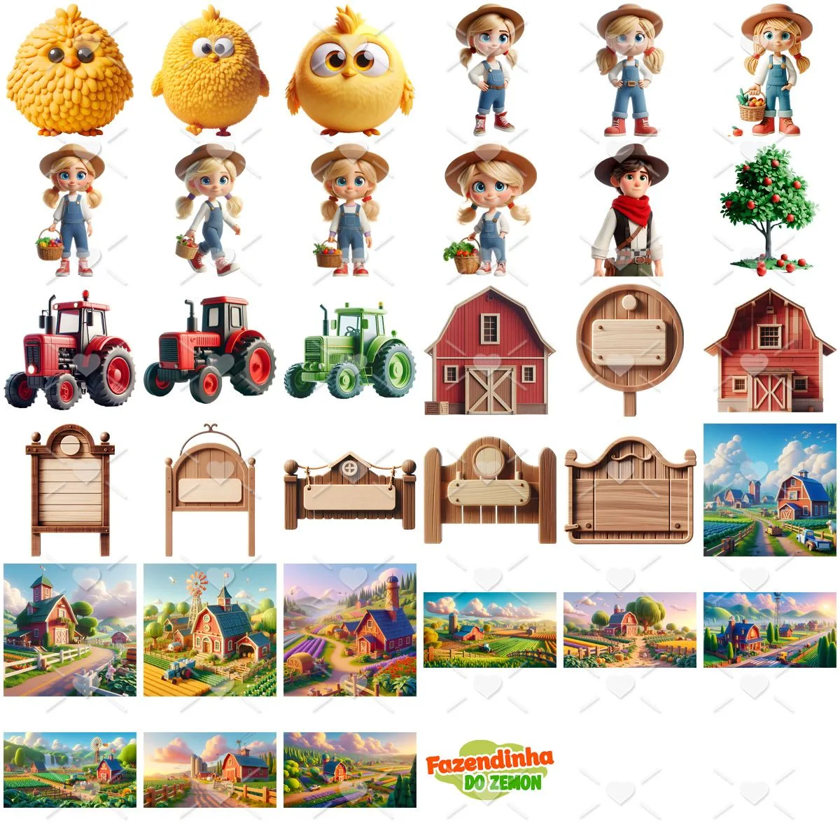 Ilustrações Fazenda do Zenon Png Baby Fofo Kit Digital 3D