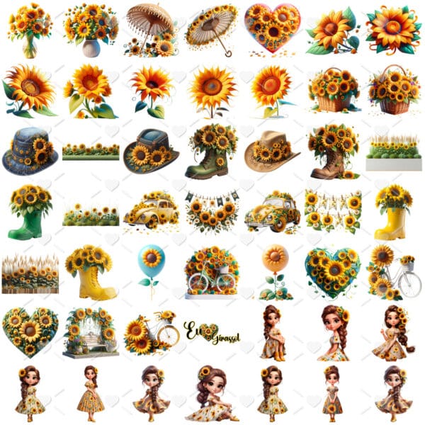 Ilustrações I Love Girassol Png Baby Fofo Kit Digital 3D