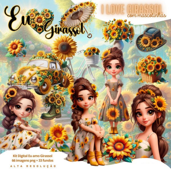 Ilustrações I Love Girassol Png Baby Fofo Kit Digital 3D