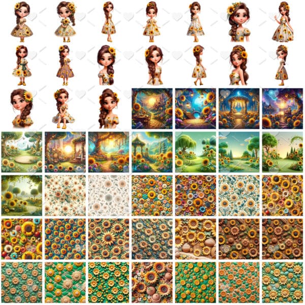 Ilustrações I Love Girassol Png Baby Fofo Kit Digital 3D