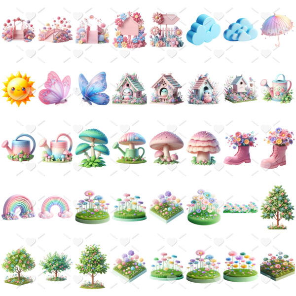 Ilustrações Jardim Encantado Fofo Cute 3D Mascotes Png