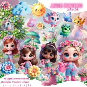 Ilustrações Jardim Encantado Fofo Cute 3D Mascotes Png