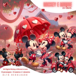 Ilustrações Mickey e Minnie In Love Kit Digital Namorados