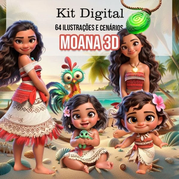 Ilustrações Moana 3D Png Transparente Baby Fofo Kit Digital